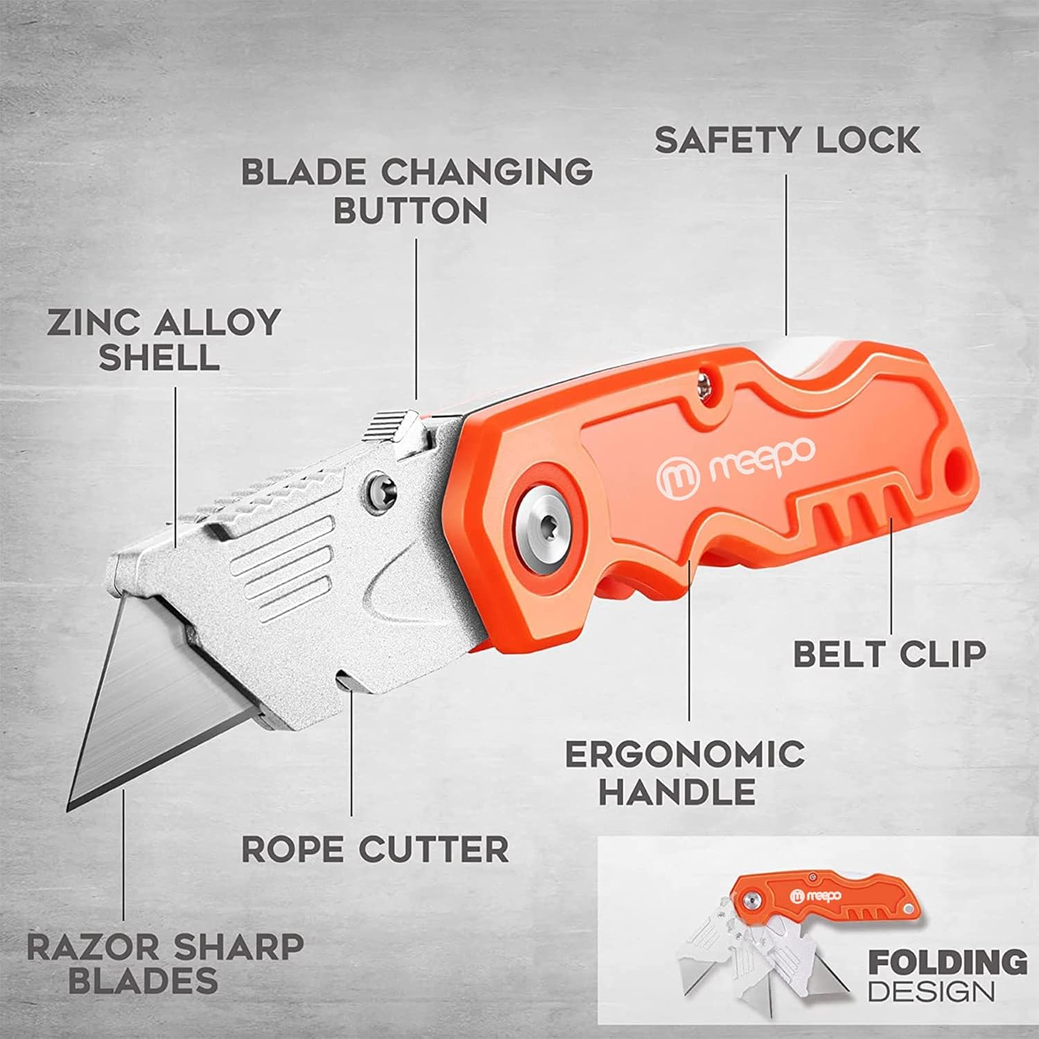 Box Cutter, 4-Pack Tough Folding Box Cutter for Heavy Duty Purpose, Razor Sharp Blade, Comfortable Handle, with Extra 10-Piece Blades, Can cut Drywall, Sheet Plastic, Linoleum, Boxes, Rope ? ? ? ? ? - Image 6