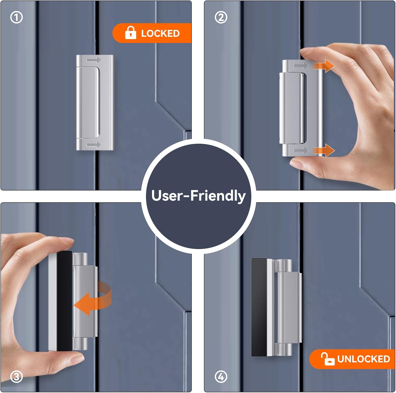 2Pcs Security Door Locks, Door Reinforcement Lock for Childproof, Withstand 800lbs Force, Elevate Home Security, and Deter Unauthorized Entry, Aluminum Construction (Silver) ? ? ? ? ? - Image 3