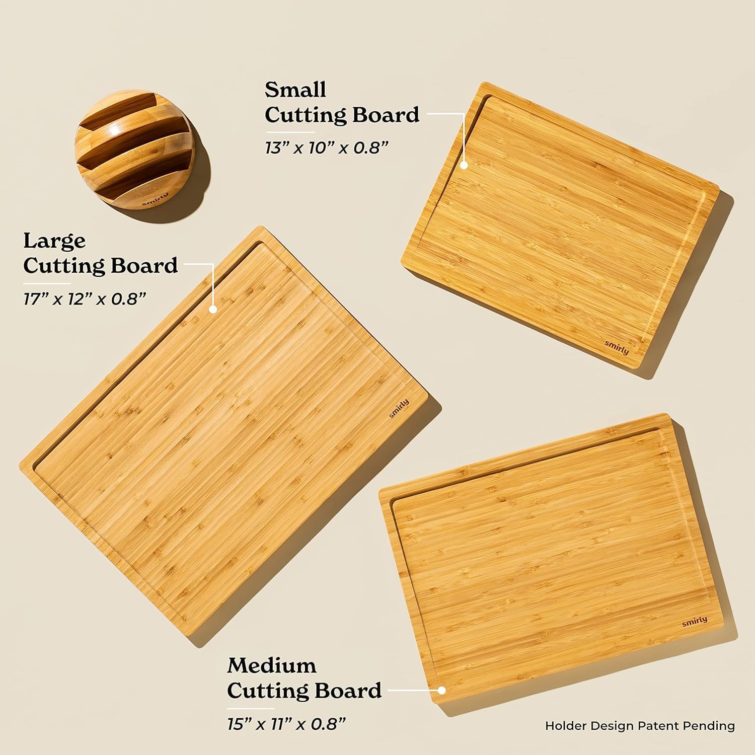 SMIRLY Wooden Cutting Boards For Kitchen Meal Prep & Serving - Bamboo Cutting Board Set with Holder, Charcuterie & Chopping Board, Wooden Cutting Board Set ? ? ? ? ? - Image 4