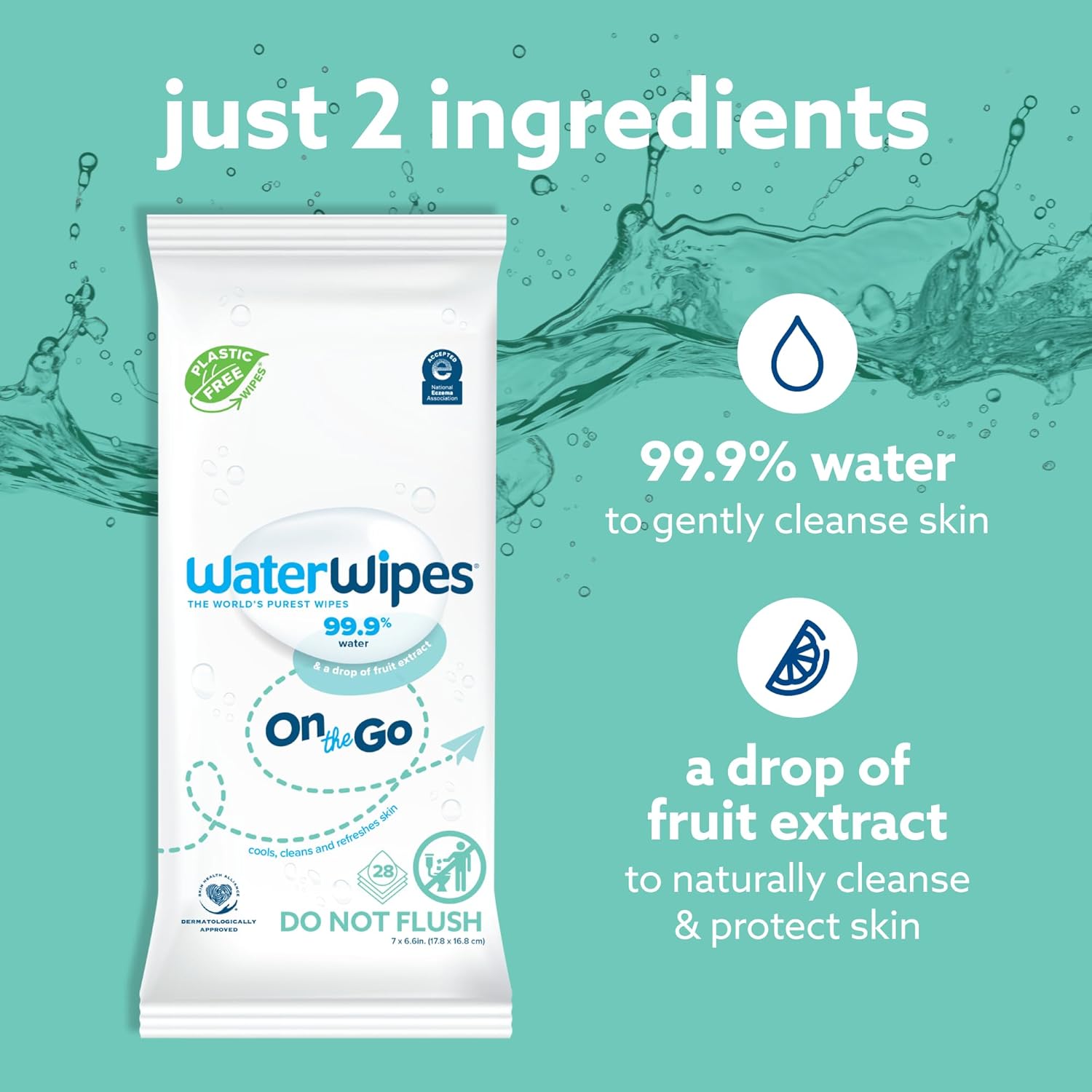 WaterWipes On The Go Wipes, 99.9% Water-Based Wipes for Travel, Sports, and to Refresh Skin, Unscented & Hypoallergenic, 28 Count (1 Pack) ? ? ? ? ? - Image 2