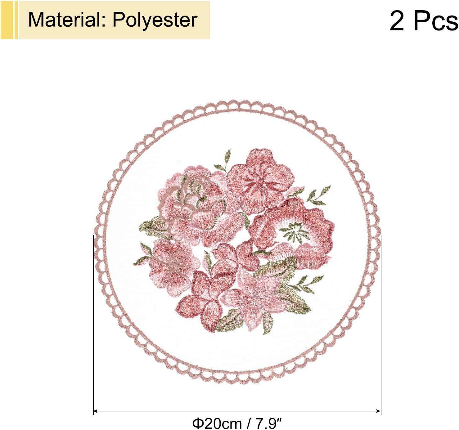 uxcell 2Pcs Retro Lace Placemats, French Crochet Doilies Round Embroidered Hollow Cup Vase Table Mat for Dining Table Kitchen Party 8x8inch, Dusty Rose - Image 2