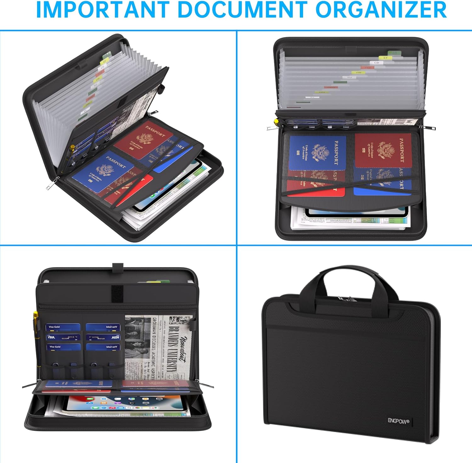 ENGPOW Accordion File Organizer,Fireproof Expanding File Folder with Multi Pockets,13 Pockets Document Organizer with Handle & Labels,Portable Home Travel Safe Storage for Letter A4 Files and More ? ? ? ? ? - Image 4