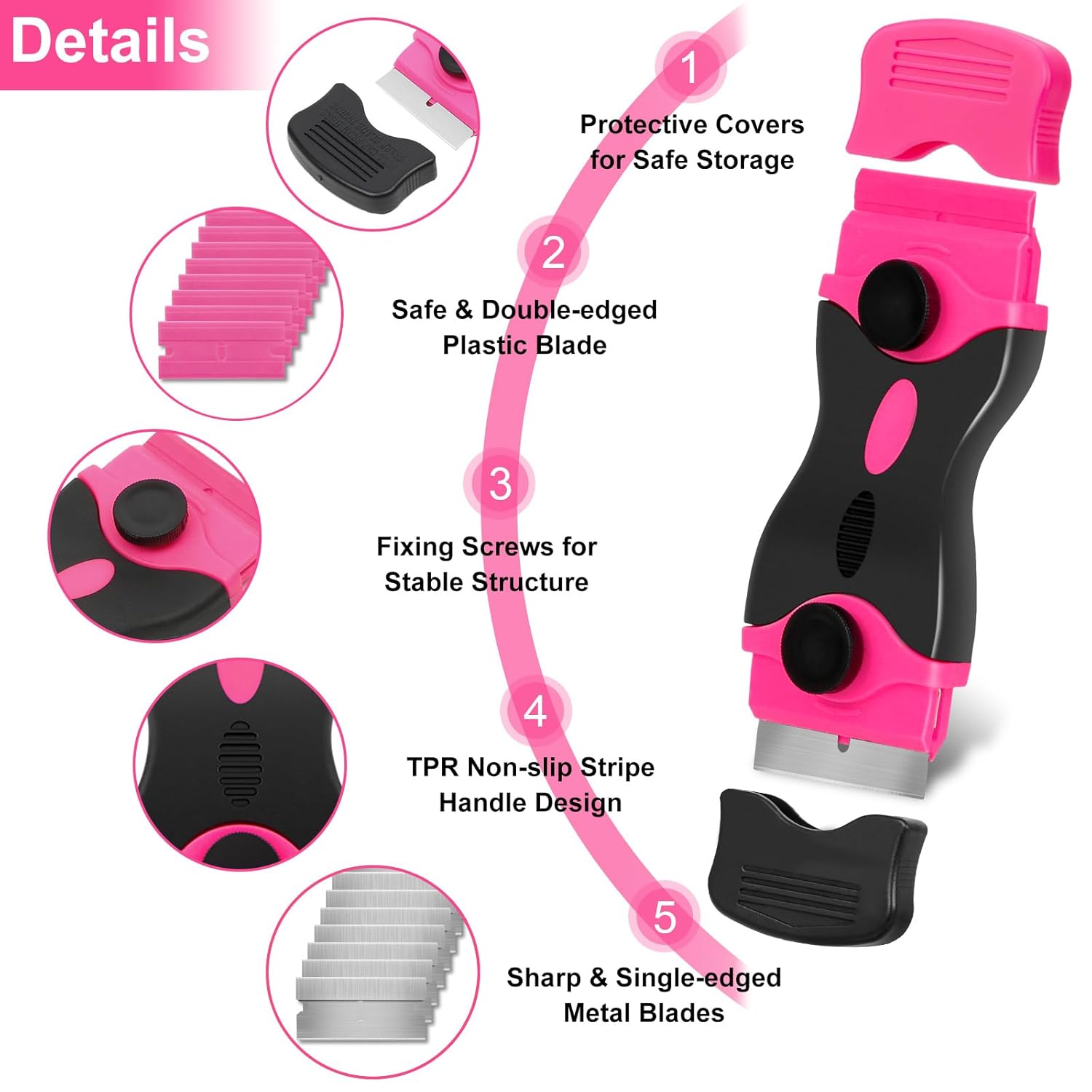 THINKWORK Razor Blade Scraper - Pink Razor Scraper Gift for Women, 2-in-1 Scraper Tool Set with 20Pcs Razor Blades for Removing Window Labels, Decals, Stickers, Glass Stove Top (2 Pack) - Image 5