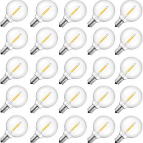 Brightown G40 Replacement LED Light Bulbs, 25 Pack Clear Globe Bulb fits E12 C7 Candelabra Screw Base Sockets, 1.5 Inch Dimmable Edison Light Bulbs for Indoor Outdoor Patio Decor, Warm White              