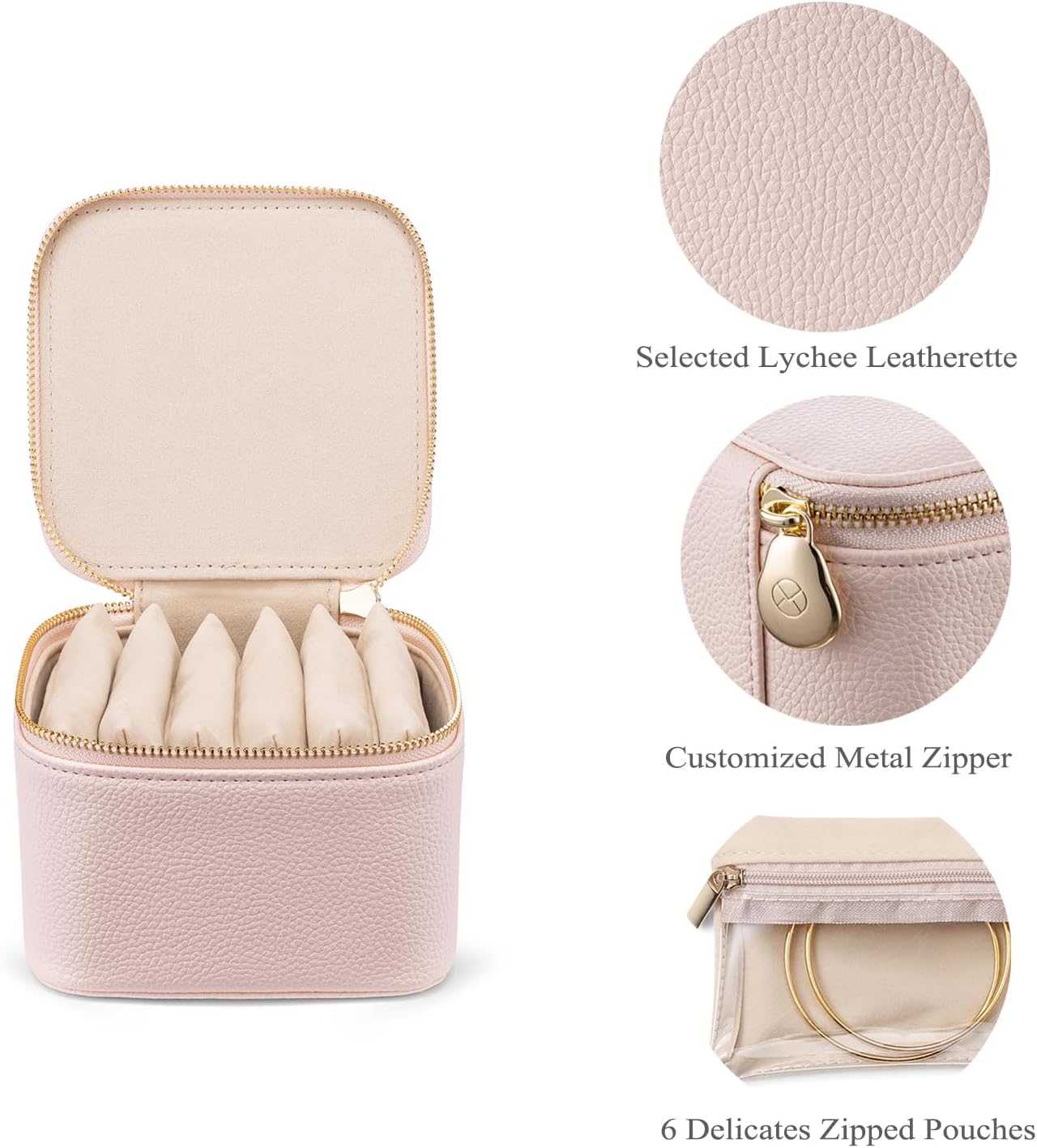 Vlando Travel Jewelry Box Organizer - 6 Small Velvet Zipped Pouches Pockets for Jewelries Necklaces Rings Earrings Sorting Storage, Rosy Mauve ? ? ? ? ? - Image 5