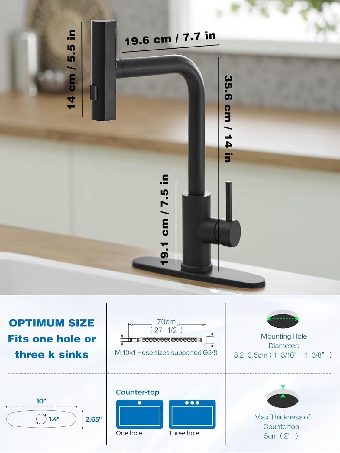 Black Kitchen Faucets with Pull Down Sprayer,Waterfall Kitchen Sink Faucet,Commercial Utility Stainless Steel Kitchen Faucets,Single Handle Kitchen Sink Faucet with Pull Down Sprayer for 3 Function ? ? ? ? ? - Image 6