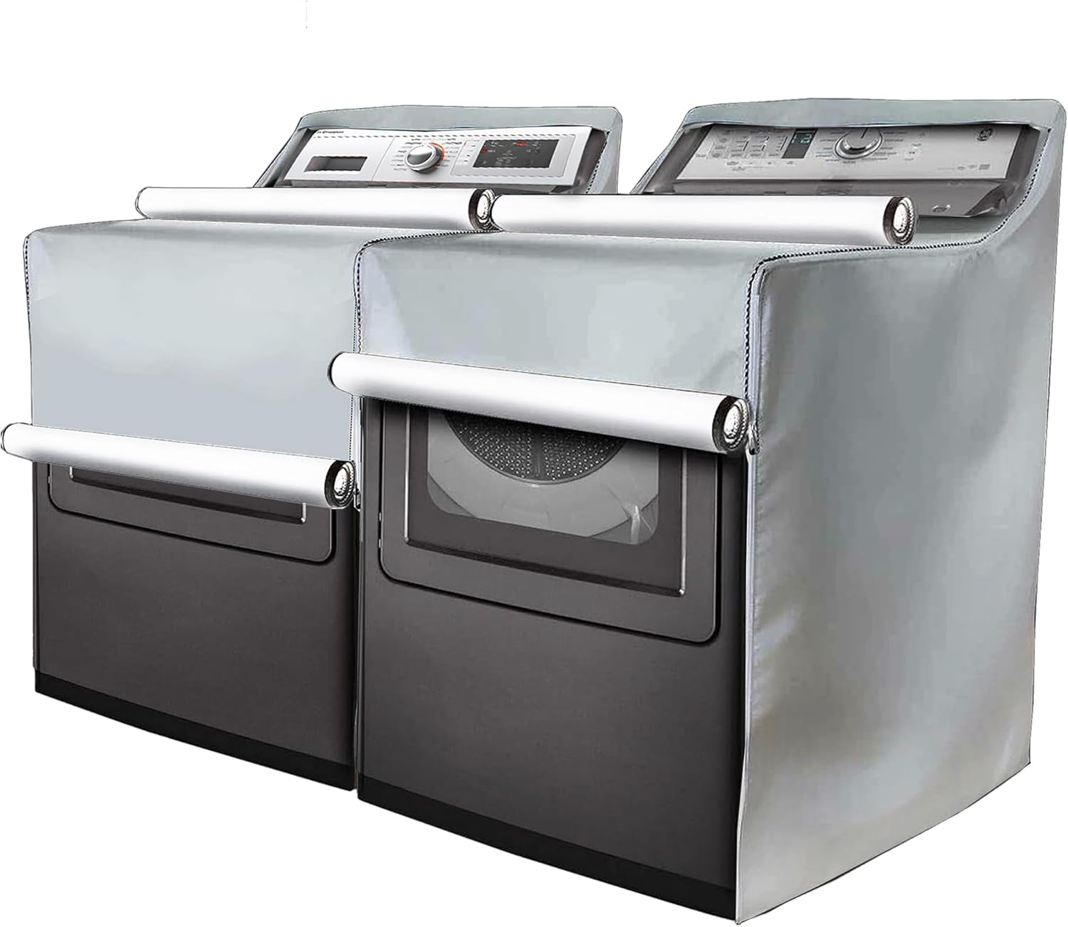 2 Pack - Outdoor Washer and Dryer Covers for the Top - Waterproof Dustproof Washing Machine Cover with Zipper Fits Top and Front Load Machines Washer Dryer Cover, Washer Covers (2 Pack - Platinum) ? ? ? ? ?
