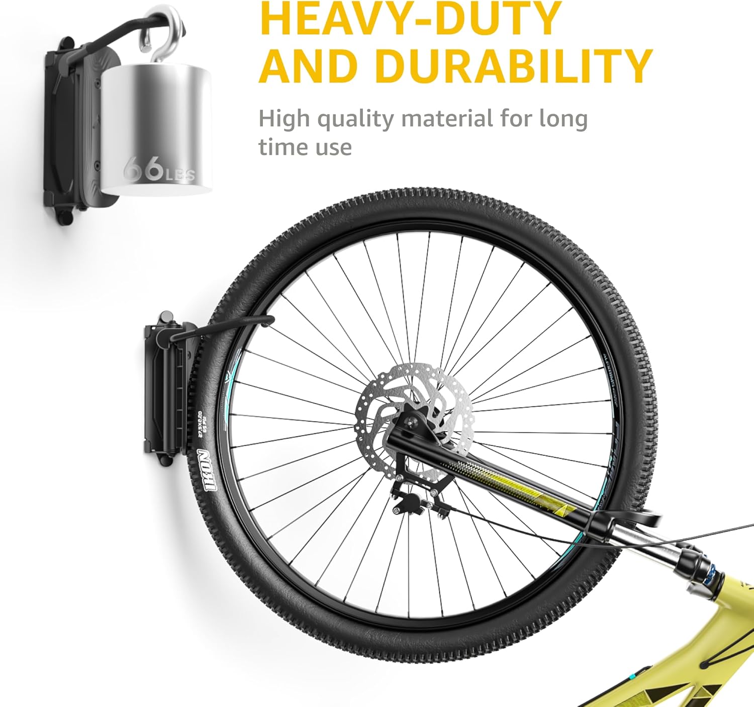 monTEK Swivel Bike Wall Mount, Bike Hangers for Garage, Wall Mount Bike Rack, Space Saving Wall Bike Rack, Vertical Bike Rack Holds up to 66lbs ? ? ? ? ? - Image 4