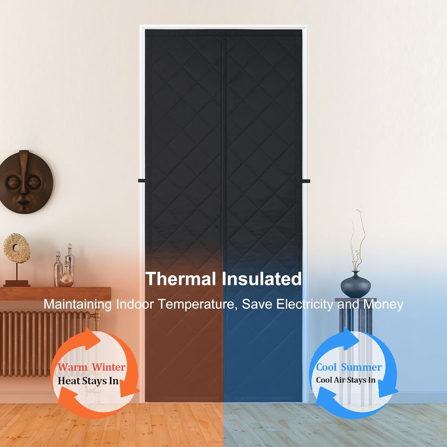 Upgraded Magnetic Thermal Insulated Door Curtain,Thicken Polyester Fiberfill & Thicker Oxford Fabric,Temporary Magnetic Screen Door, Retractable Door Curtains for Doorways,Folding Doors for Room - Image 2