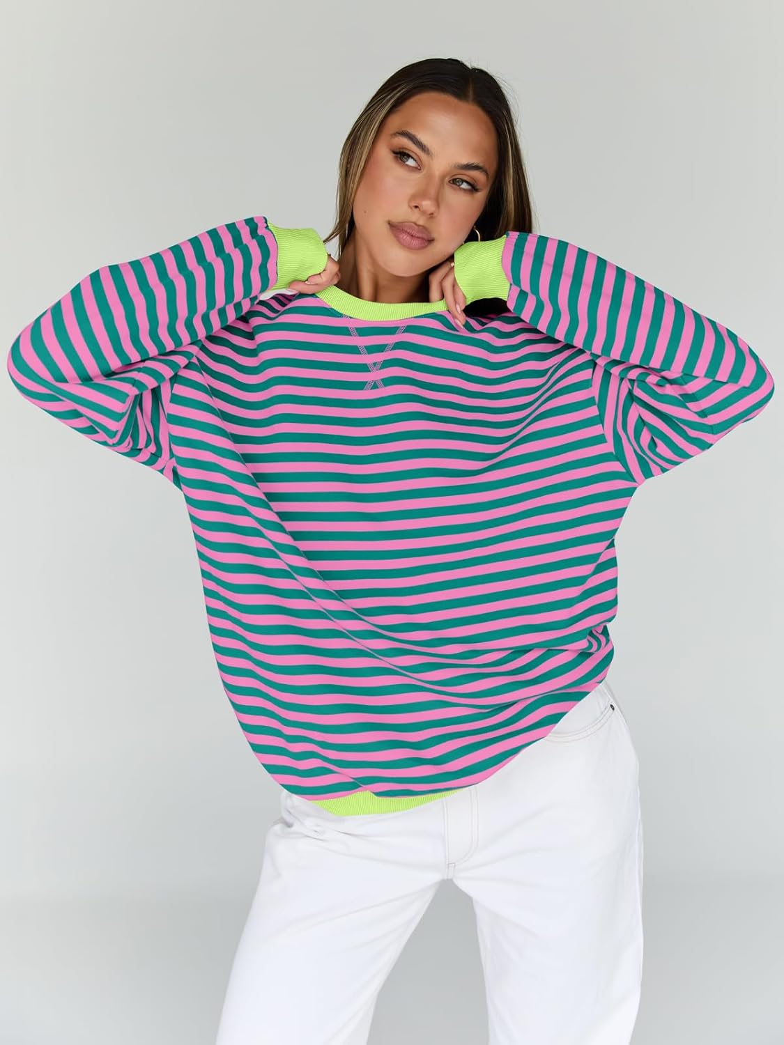 Trendy Queen Oversized Sweatshirt for Women 2024 Fall Crewneck Striped Long Sleeve Shirts Hoodies Preppy Top Y2K Outfits ? ? ? ? ? - Image 5