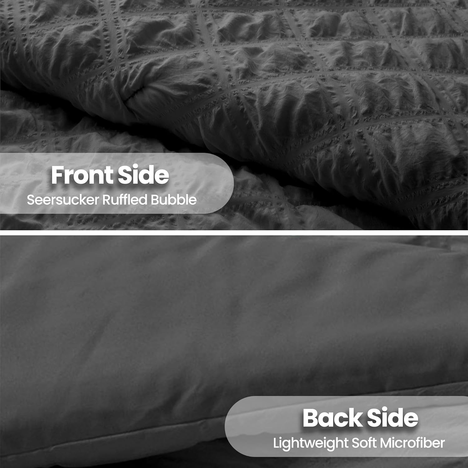 3-Piece Seersucker Bubble Ruffled Chic Textured Comforter Set, Lightweight Bedding Set Gray - Twin - Image 3