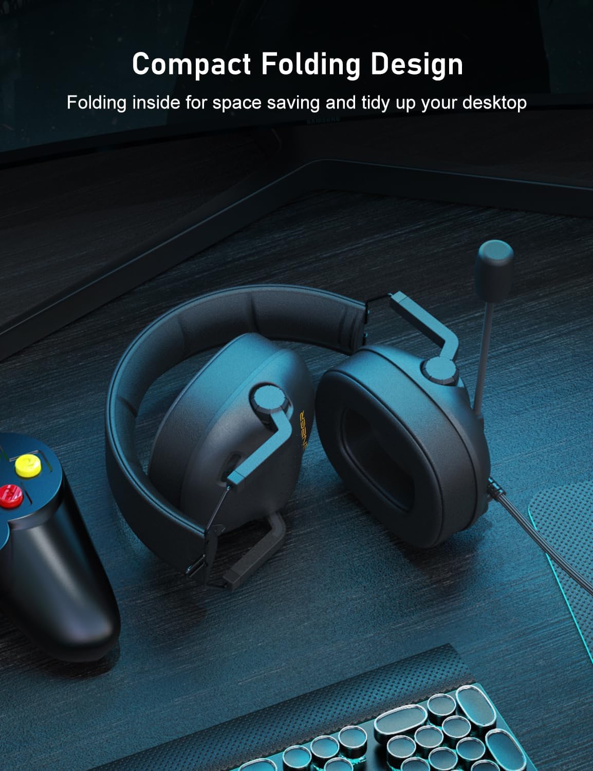 SENZER SG500 Surround Sound Pro Gaming Headset with Noise Cancelling Microphone - Soft Memory Foam Padding - Portable Foldable Headphones for PC, PS4, PS5, Xbox One, Switch - Black ? ? ? ? ? - Image 3