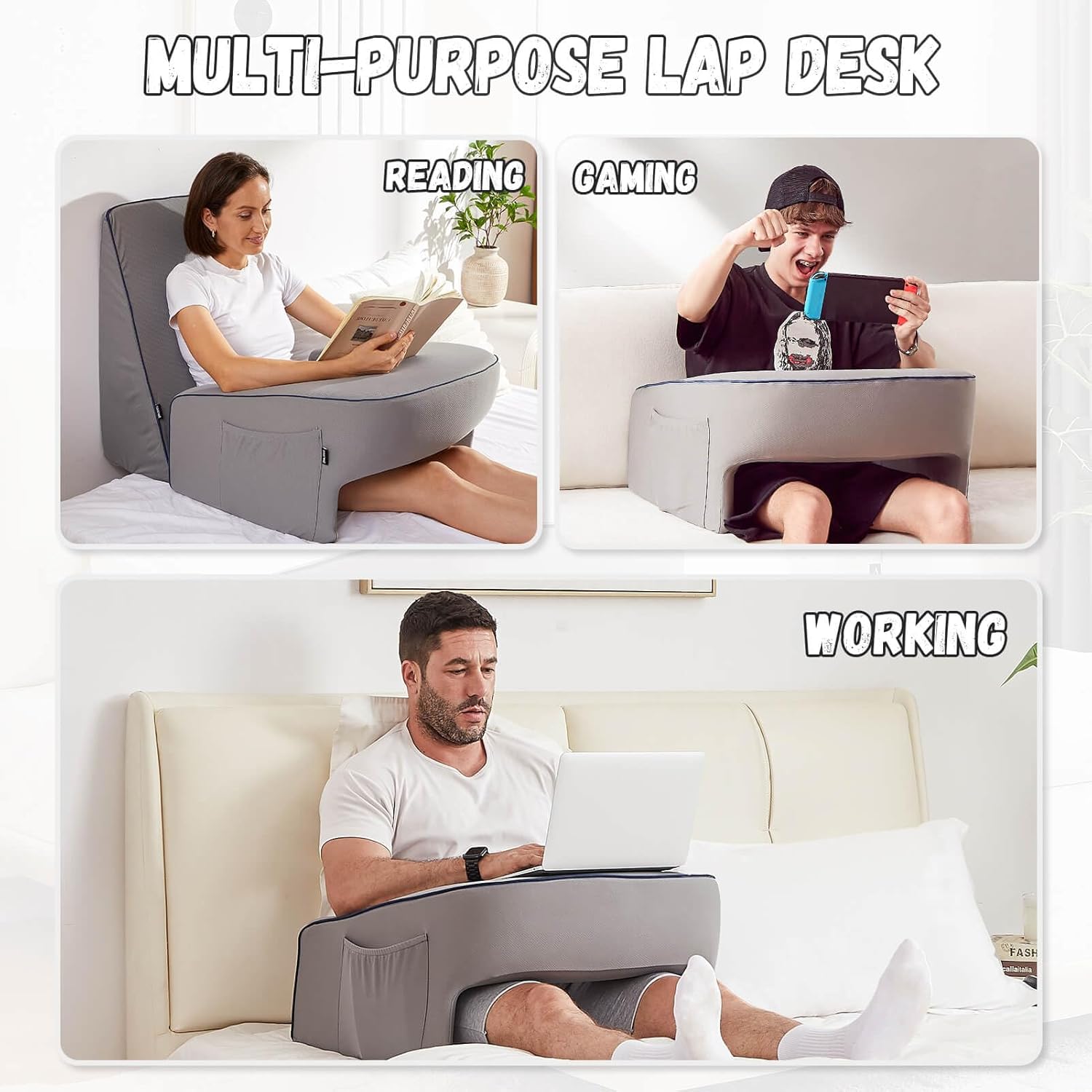 Reading Pillow for Gaming, Extra Large Arm Rest Pillow for Adult, Memory Foam Bed Rest Pillow for Reading, Working, Playing Steam Deck Switch or Sitting in Bed Floor Sofa(Grey) ? ? ? ? ? - Image 3