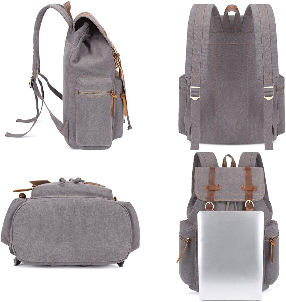 Bluboon Vintage Backpack Leather Trim Casual Bookbag Men Women Laptop Travel Rucksack ? ? ? ? ? - Image 5