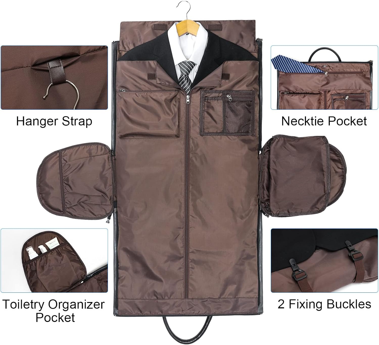Leather Garment Bag for Travel, Modoker Carry On Suit Carrier Travel Bag with Shoulder Strap/Multiple Pockets - Ideal for Business Trips & Weekend Getaways - The Garment Duffel Bag for Traveling Men ? ? ? ? ? - Image 4