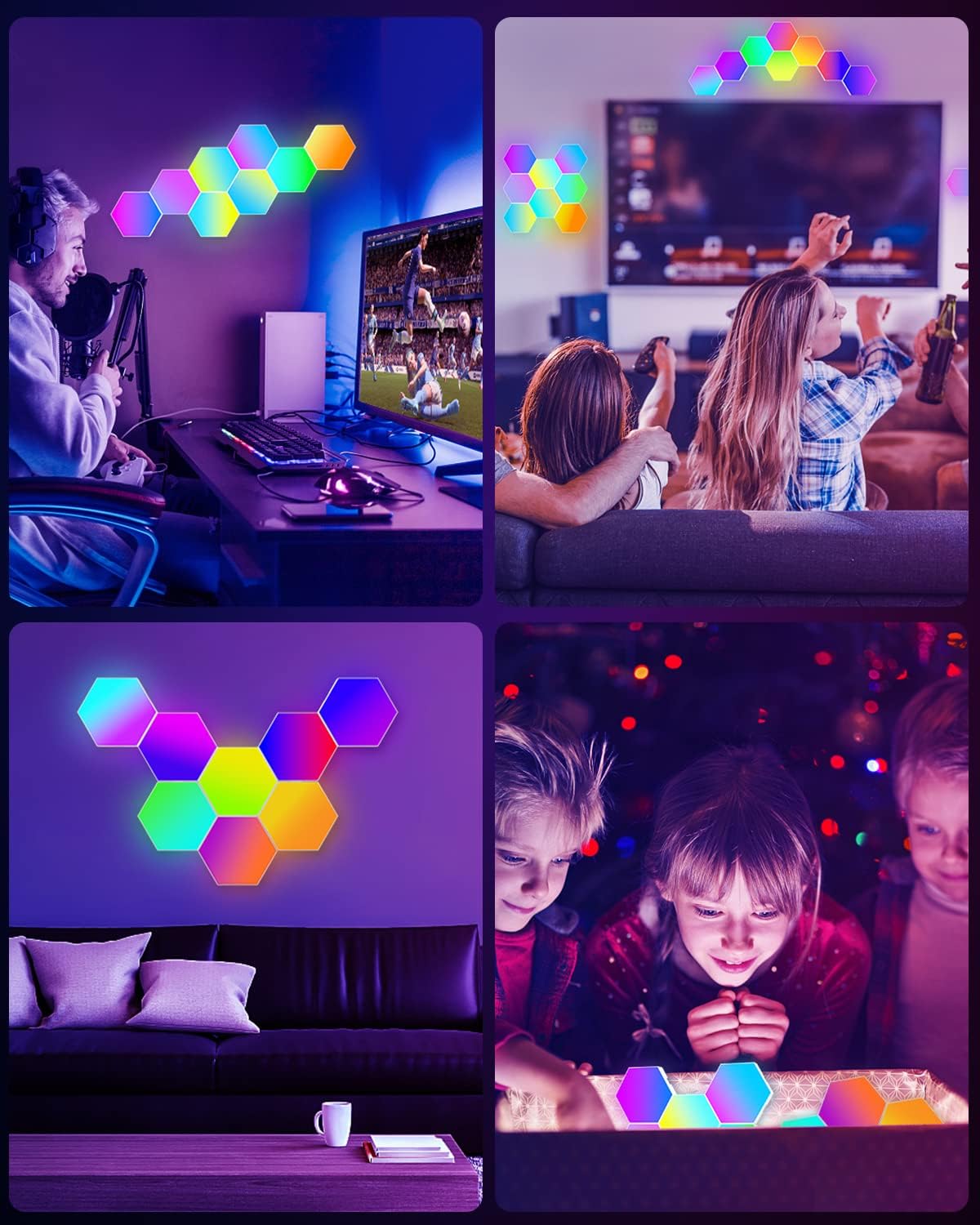 8 Pack Hexagon Led Lights Wall Panels: RGB Gaming Lights with APP Smart Modular Panel Hex Tiles Push Glide Expansion Shapes Lights ? ? ? ? ? - Image 6
