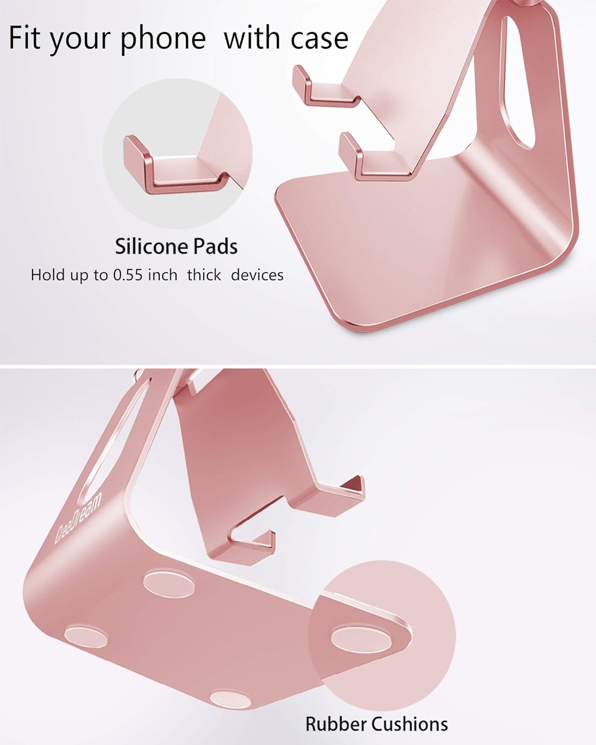 CreaDream Adjustable Cell Phone Stand, Phone Stand, Cradle, Dock, Holder, Aluminum Desktop Stand Compatible with Phone 16 15 14 13 12 11 Pro Max Plus SE, Accessories Desk, All Mobile Phones-Rose Gold - Image 5