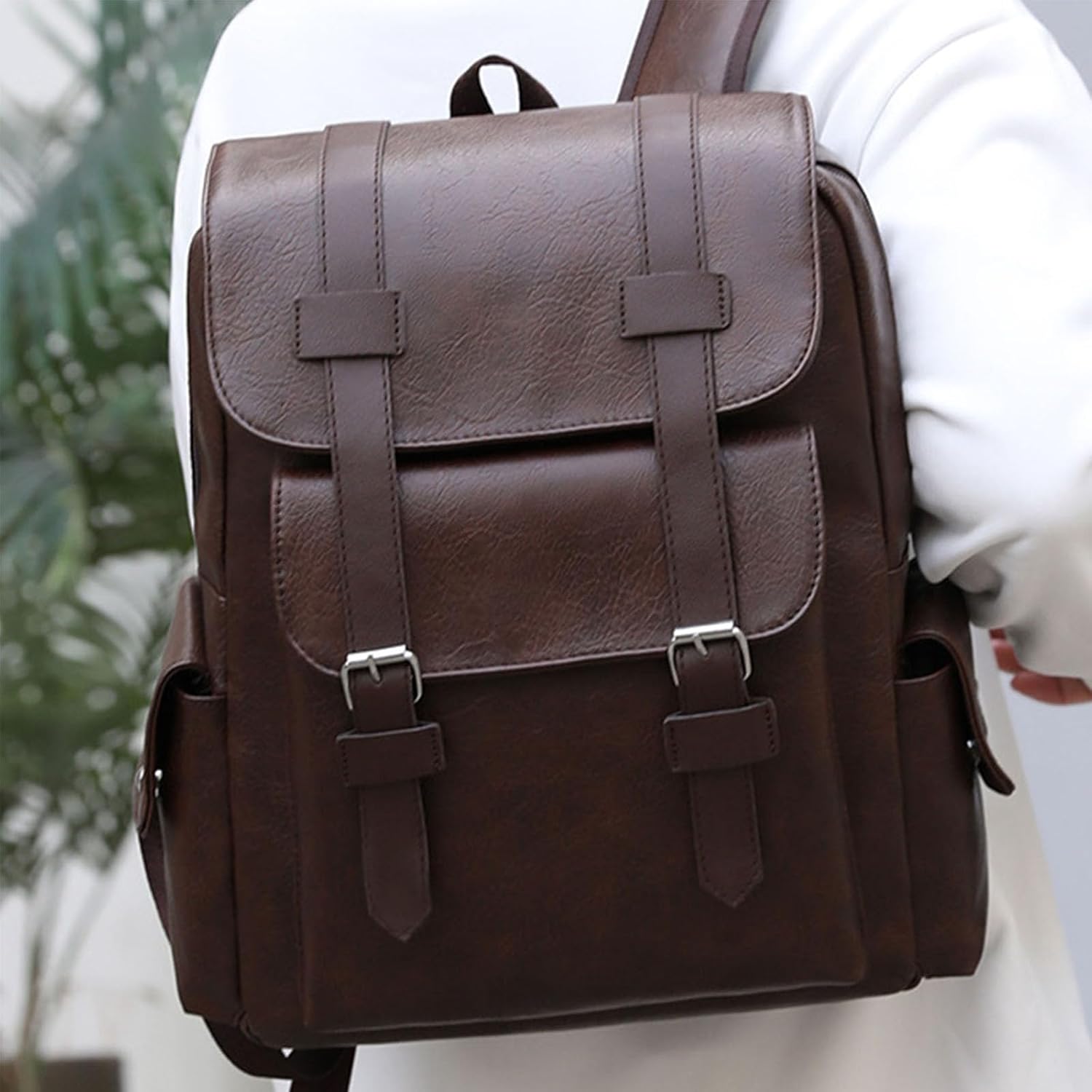 Leather Laptop Backpack Travel Backpack Carry on Flight Approved Dark Drown College Computer Back pack Large Work Backpack for Women Men Teacher Business BackPack ? ? ? ? ? - Image 3