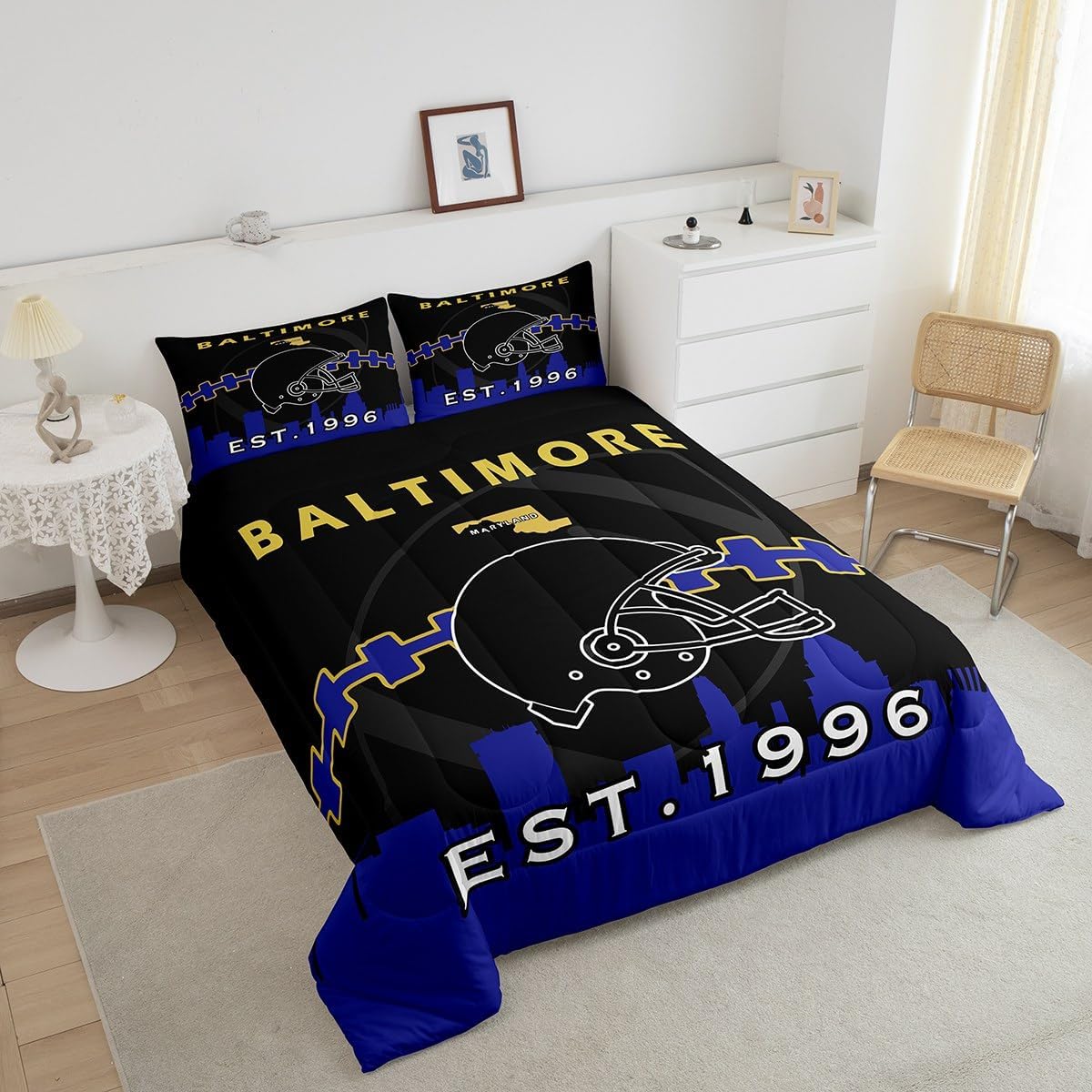 Erosebridal Football Bedding Set Twin Size for Kids,Boy Football Fans Comforter for Adult,Sports Themed Comforter Sets,Ball Game Duvet Insert with 1 Pillowcase Lightweight Warm(Baltimore) - Image 4