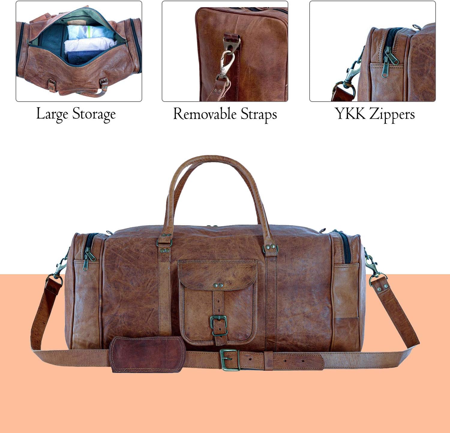 KPL 21 Inch Vintage Leather Duffel Travel Gym Sports Overnight Weekend Duffle Bags for men and women ? ? ? ? ? - Image 4