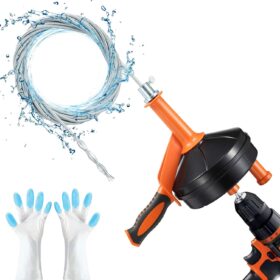 Drain Auger, Breezz Clog Remover with Drill Adapter, 25 Feet Flexible Plumbing Snake Use Manually or Powered for Kitchen,Bathrom and Shower Sink, Comes with Gloves(Orange) ?   ?   ?  ?   ?