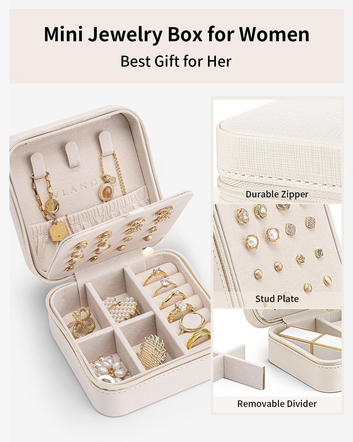 Vlando Travel Jewelry Case, Small Travel Jewelry Organizer Box for Girls Women - White ? ? ? ? ? - Image 3
