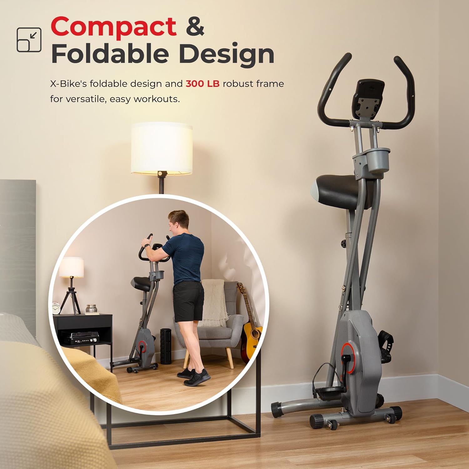 Sunny Health & Fitness Smart Folding X-Bike, Portable Compact Exercise Bike for Indoor Cycling Workout, Home Cardio Training Machine, Free SunnyFit App Bluetooth Connect, Optional Foldable Recumbent ? ? ? ? ? - Image 5