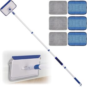 Qaestfy Baseboard Cleaner Tool with Handle, Wall Floor Mop with Extendable Long Handle Duster for Cleaning Window, Floor, Skirting Board, Ceiling, Shower, Tub Tile, Kitchen with 6 Reusable Pads ?   ?   ?  ?   ?