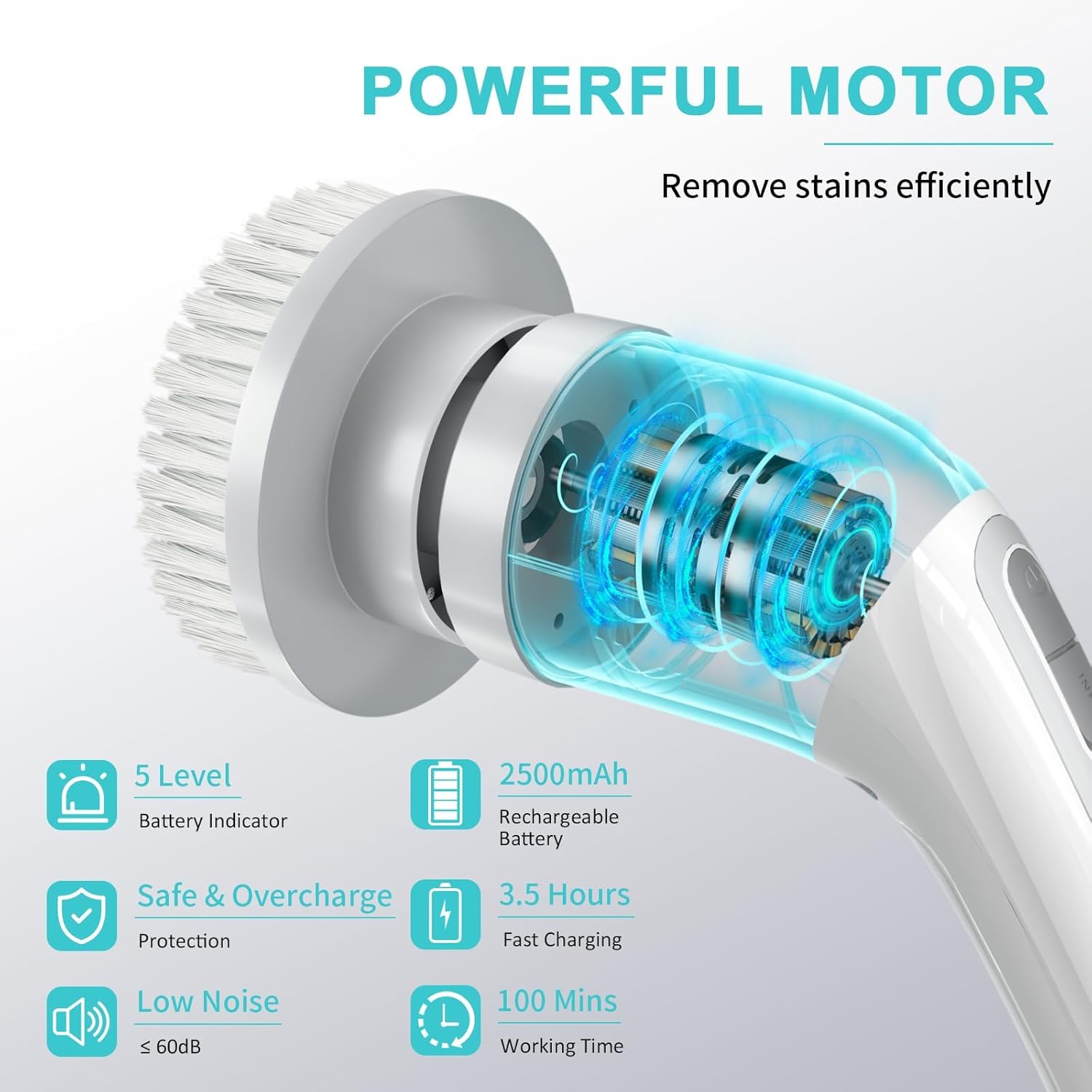 Electric Spin Scrubber, FARTVOLUS Cordless Cleaning Brush with 8 Replaceable Brush Heads, Bathroom and Floor Tile 360 Power Scrubber Dual Speed with Extension Handle for Bathtub, Kitchen, Window - Image 4
