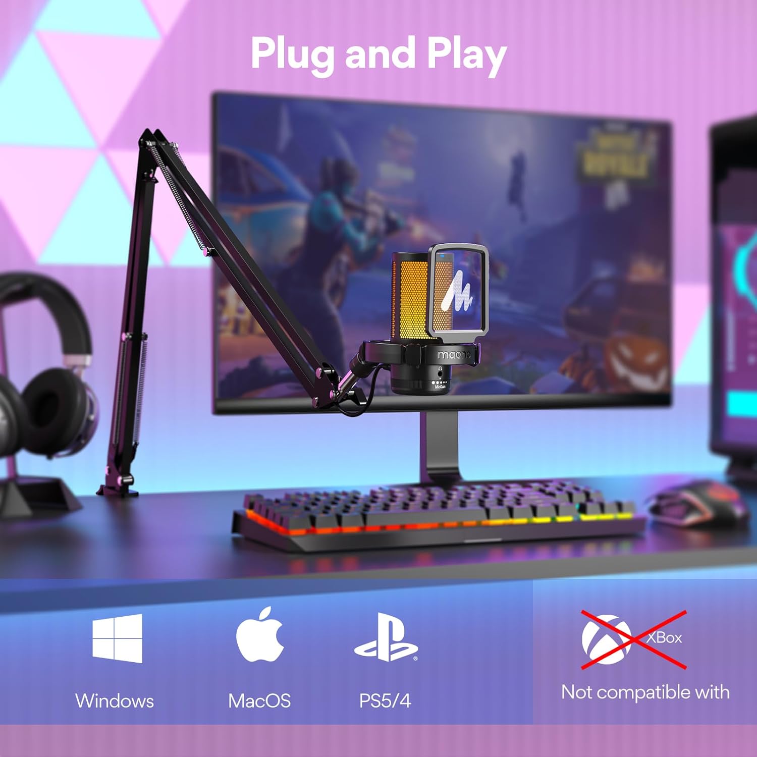 MAONO Gaming USB Microphone, Noise Cancellation Condenser mic with Mute, Gain, Monitoring, Boom Arm for Streaming, Podcast, Twitch, YouTube, Discord, PC, Computer, PS4, PS5, Mac, GamerWave DGM20S ? ? ? ? ? - Image 6