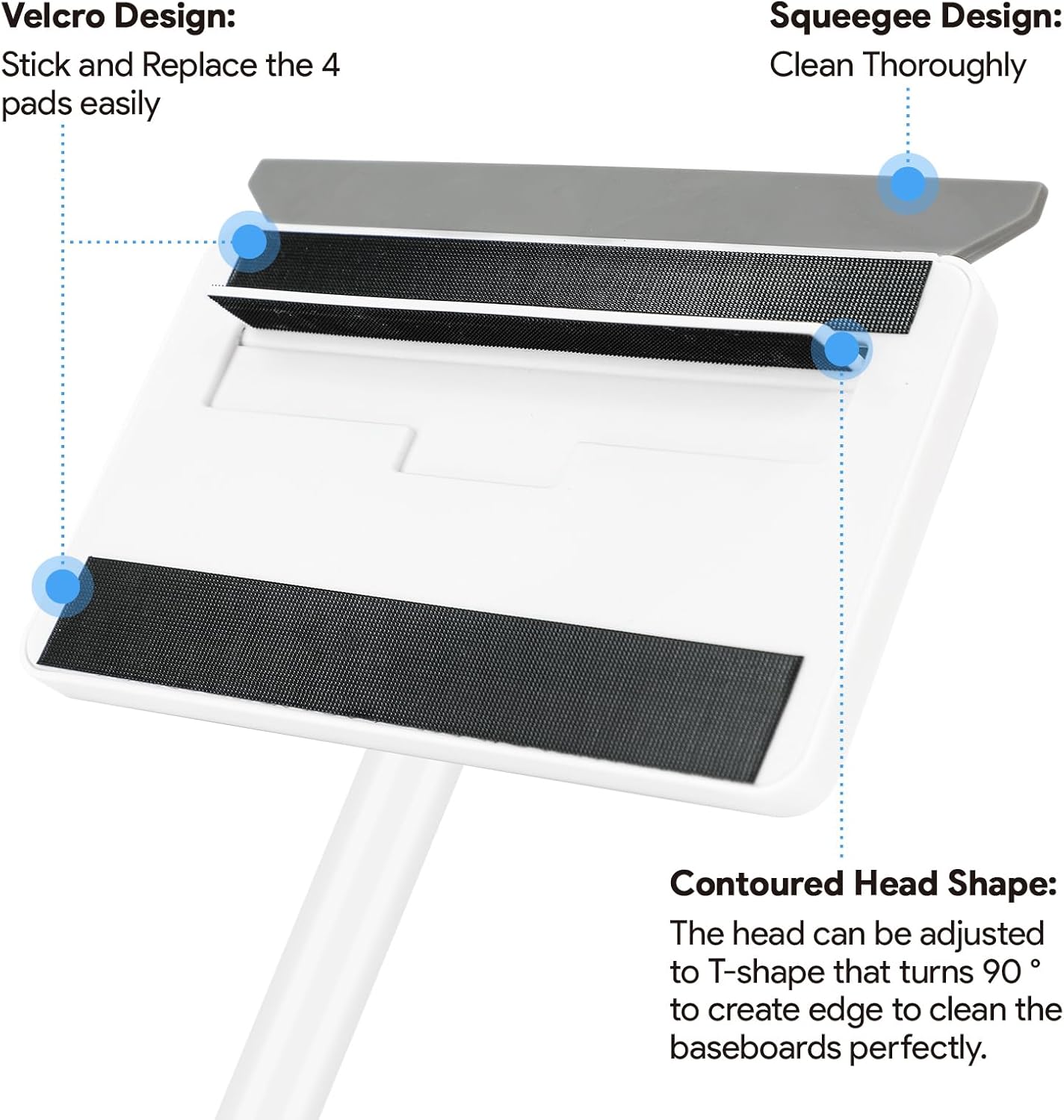 Baseboard Cleaner Tool with Handle, DELUX Baseboard Cleaner with Extendable Long Handle, 4 Reusable Cleaning Pads Wall Cleaner for Baseboards Cleaning, Ceiling, Wall, Floor, Shower Bathroom Kitchen ? ? ? ? ? - Image 2