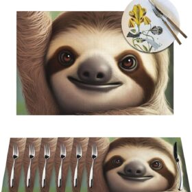 PVC Woven Placemats 1 PCS - Heat Resistant Non-Slip Place Mats for Dining Table Mat Indoor Outdoor Table Mats Washable Cute Sloth Placemats for Kitchen Dining Coffee Table                 