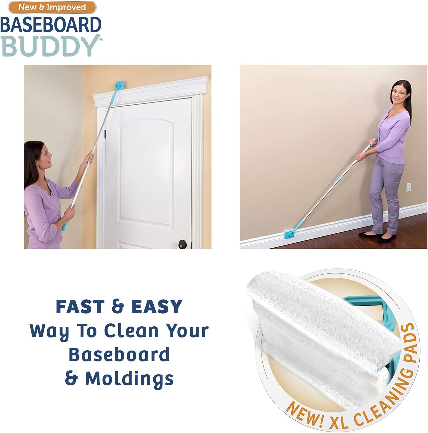 Baseboard Buddy Baseboard & Molding Cleaning Tool! Includes 1 Baseboard Buddy and 3 Reusable Cleaning Pads, As Seen on TV - Image 5