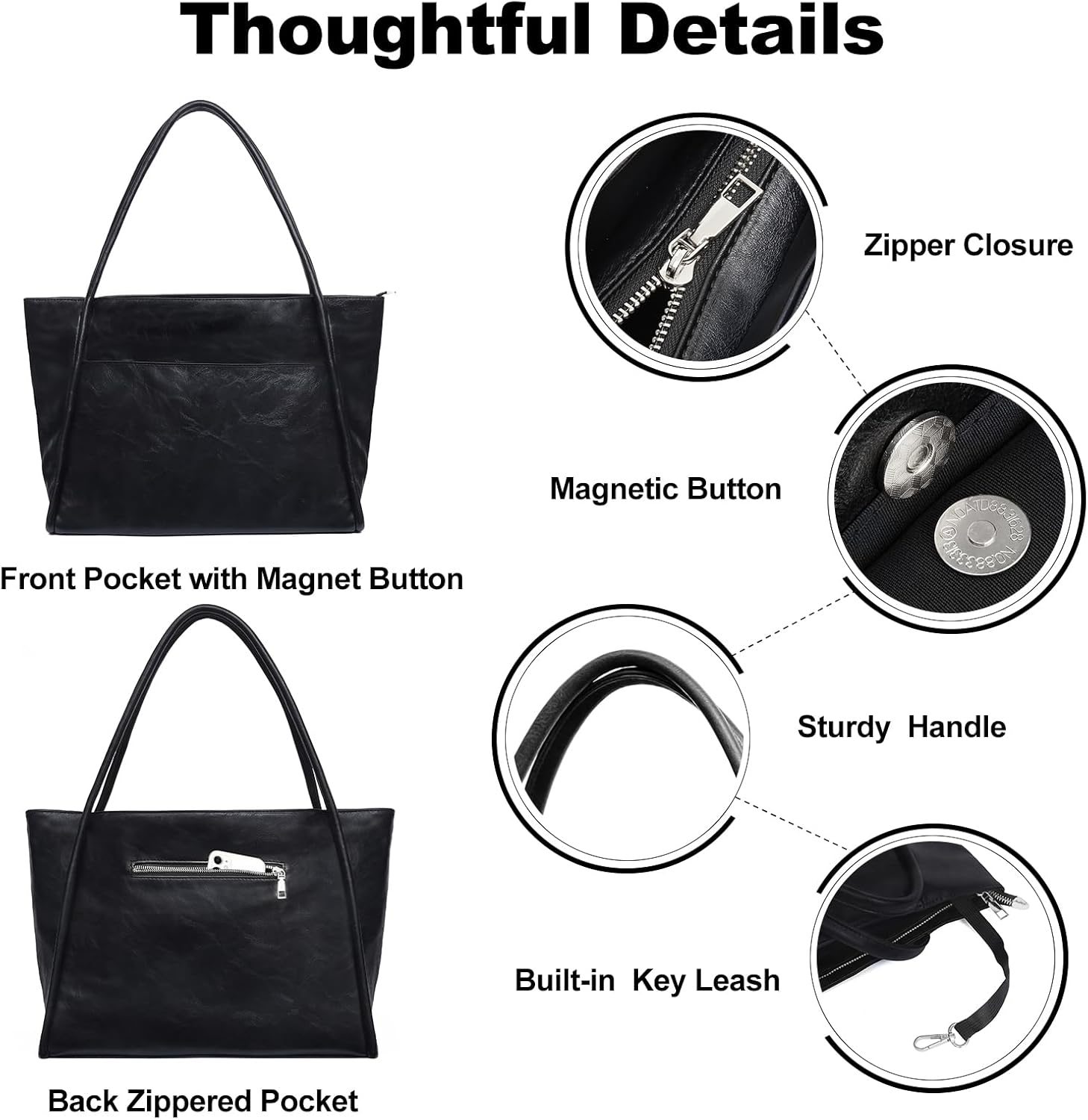Large Tote Bag for Women Work with Zipper 16L Vegan Leather Ladies Travel Purses and Handbags ? ? ? ? ? - Image 3