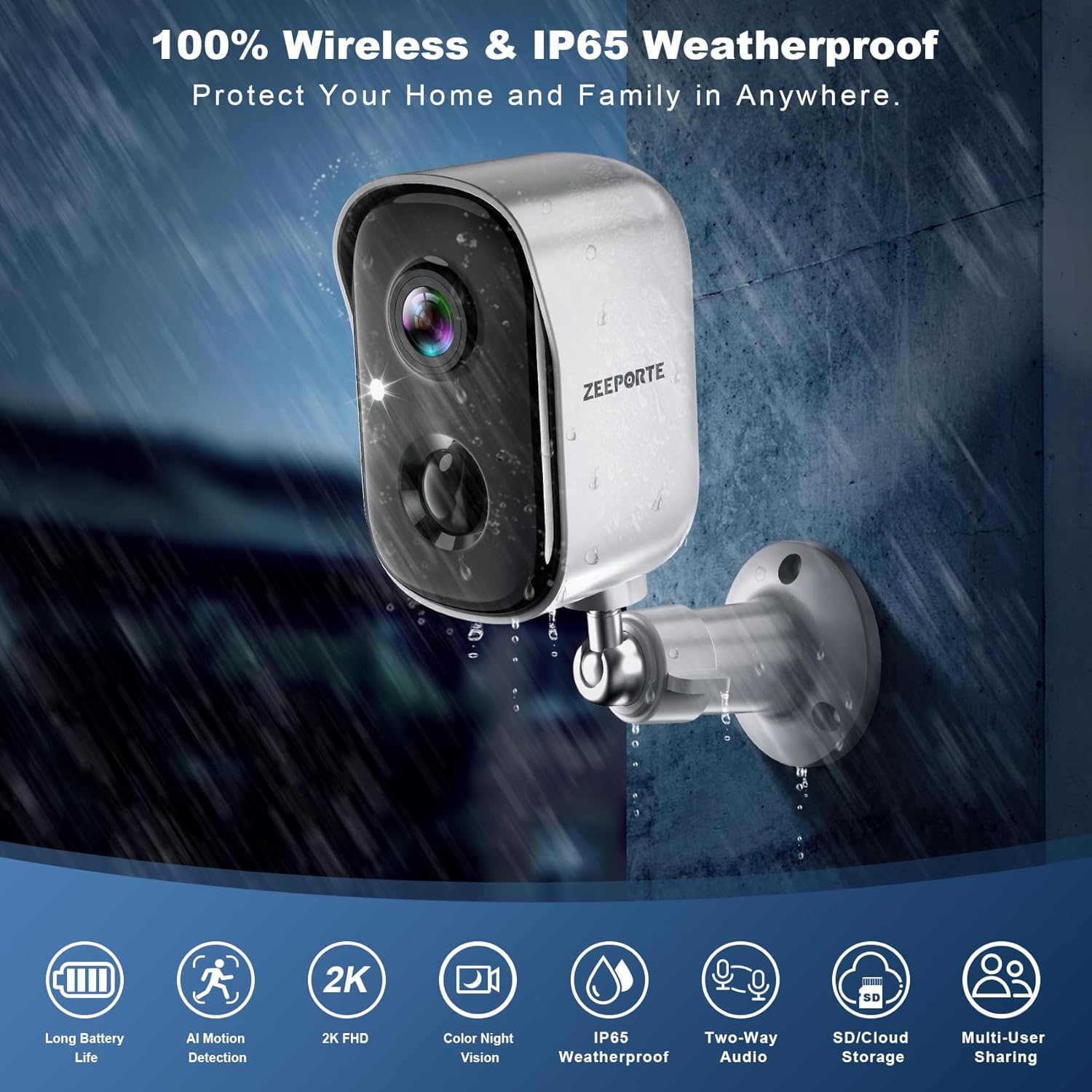 Security Cameras Wireless Outdoor, 2K Battery Powered WiFi Cameras for Home Security with AI Motion Detection, Color Night Vision, Spotlight, Siren, Waterproof, SD/Cloud Storage ? ? ? ? ? - Image 2