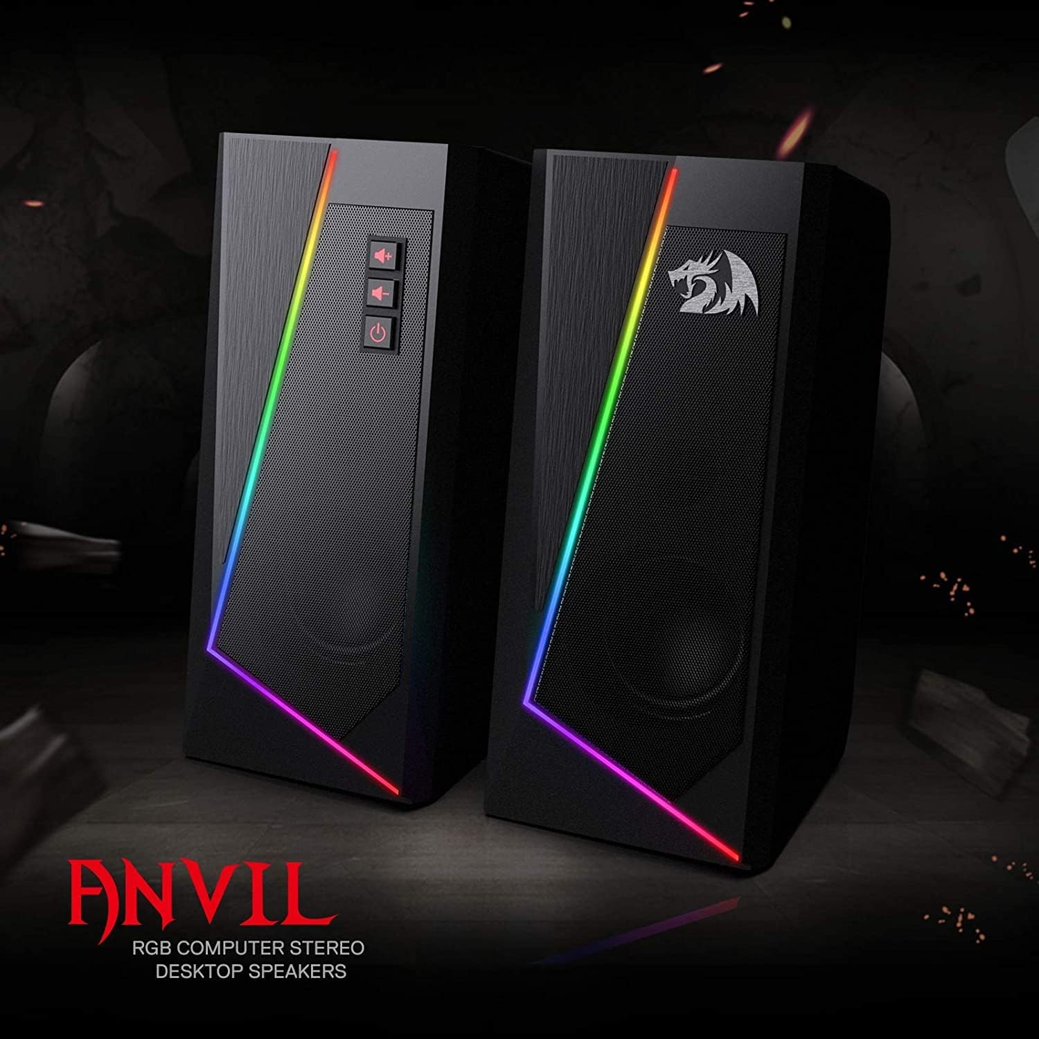 Redragon GS520 RGB Desktop Speakers, 2.0 Channel PC Computer Stereo Speaker with 6 Colorful LED Modes, Enhanced Sound and Easy-Access Volume Control, USB Powered w/ 3.5mm Cable ? ? ? ? ? - Image 3