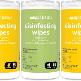 Amazon Basics Disinfecting Wipes, Lemon & Fresh Scent, Sanitizes, Cleans, Disinfects & Deodorizes, 255 Count (3 Packs of 85)                 