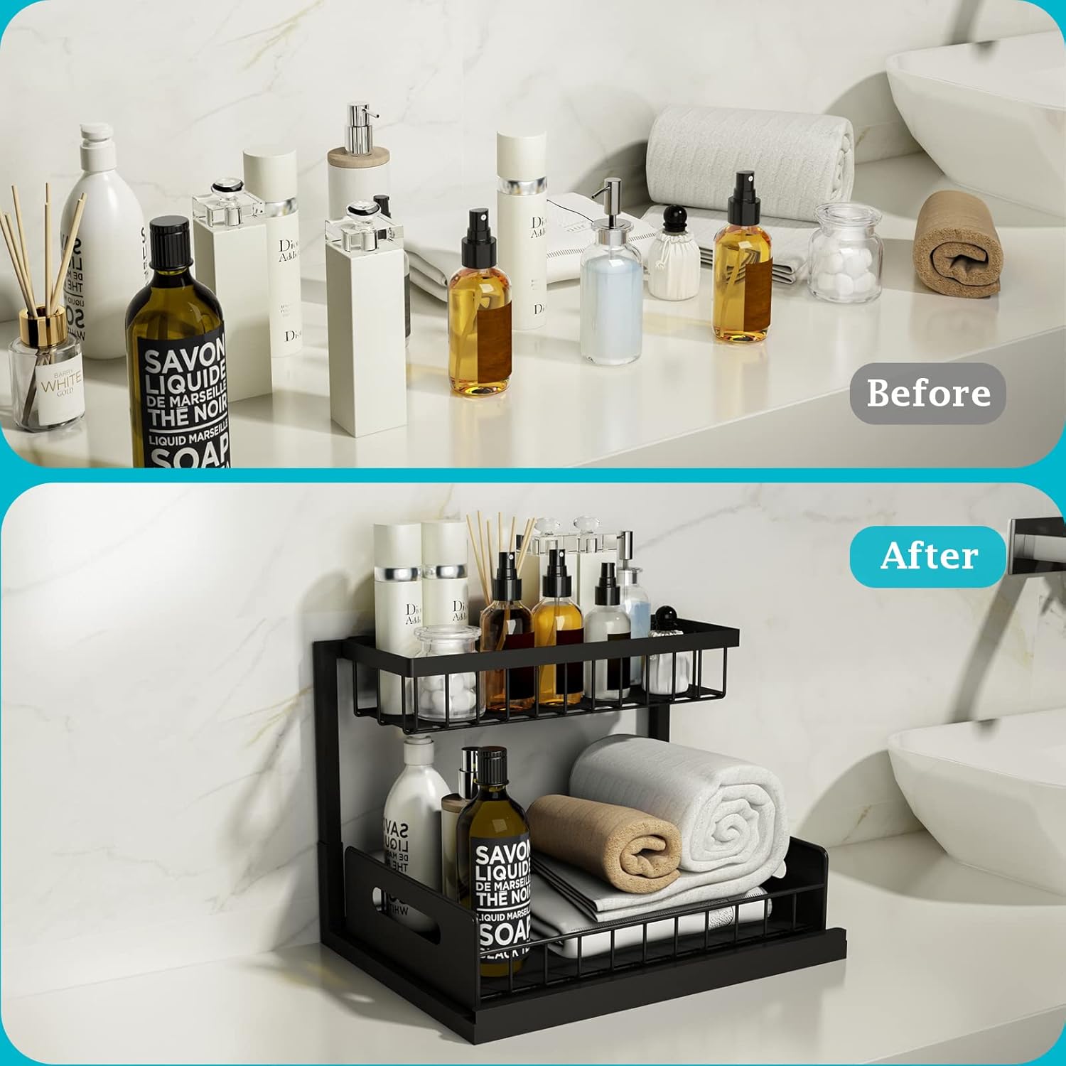 REALINN Under Sink Organizer, Pull Out Cabinet Organizer Slide Out Sink Shelf Cabinet Storage Shelves, Storages for Kitchen Bathroom, Black, 2 Pack ? ? ? ? ? - Image 4