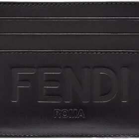 FENDI Roma Black Calfskin Leather Embossed Logo Card Case Wallet 7M0164 ?   ?   ?  ?   ?
