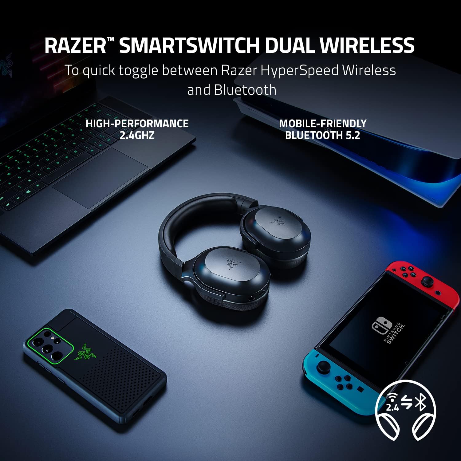 Razer Barracuda X Wireless Gaming & Mobile Headset (PC, PlayStation, Switch, Android, iOS): 2.4GHz Wireless + Bluetooth - Lightweight - 40mm Drivers - Detachable Mic - 50 Hr Battery - Black - Image 2