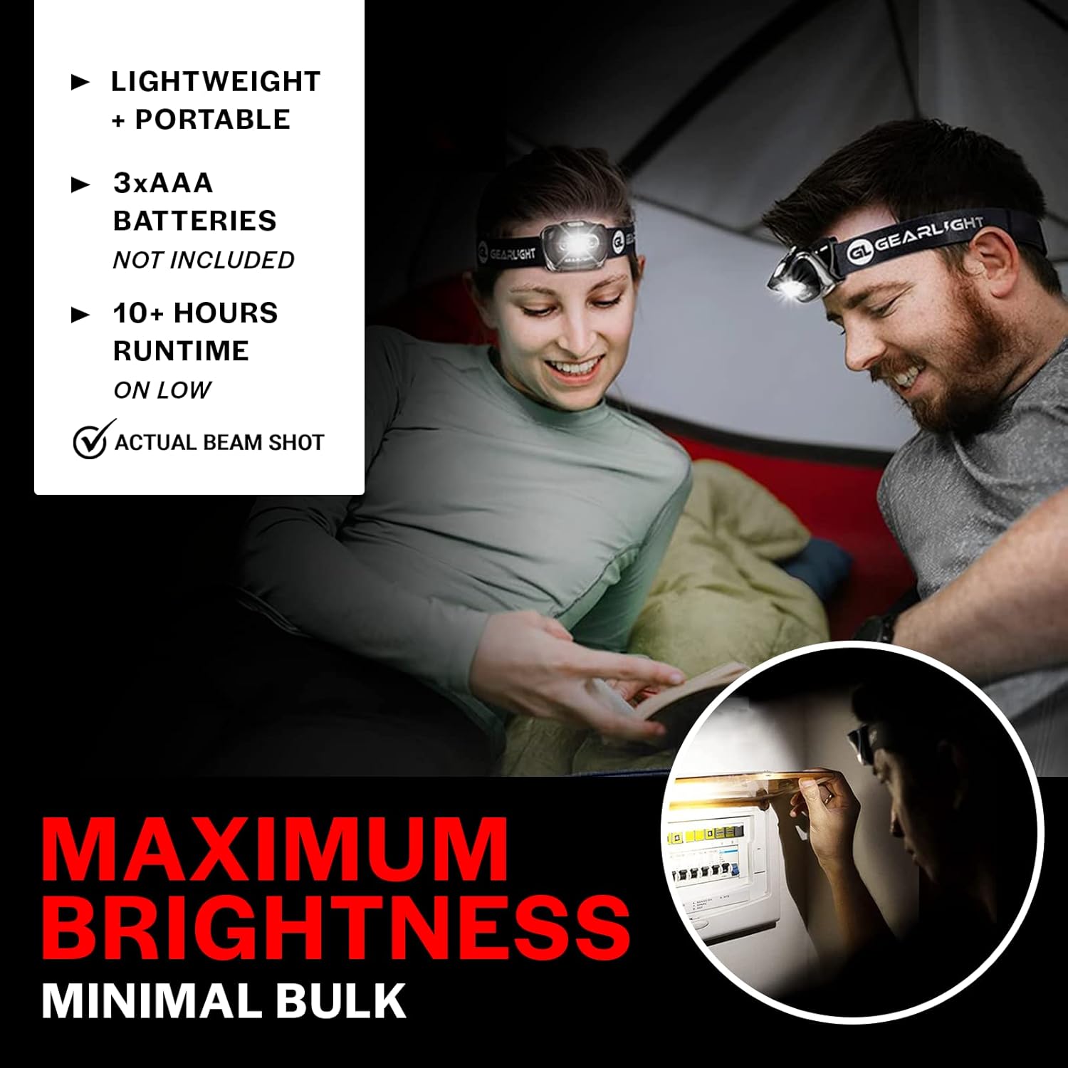 GearLight 2Pack LED Headlamp - Outdoor Camping Head Lamps with Adjustable Headband - Lightweight Battery Powered Bright Flashlight Headlight with 7 Modes and Pivotable Head and Red Light ? ? ? ? ? - Image 6