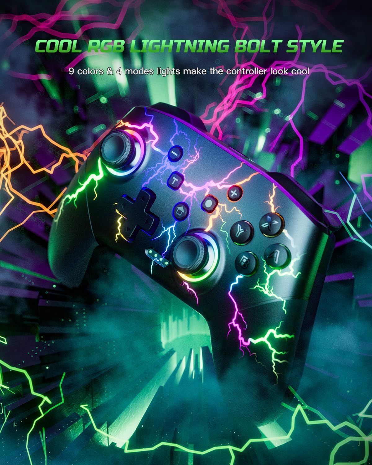 Switch Controller Compatible with Switch/Switch Lite/Switch OLED/Windows/iOS/Android, RGB Lightning Programmable 1000mAh Wireless Switch Pro Controller with One Key Pairing Wake Up Turbo Vibration ? ? ? ? ? - Image 2