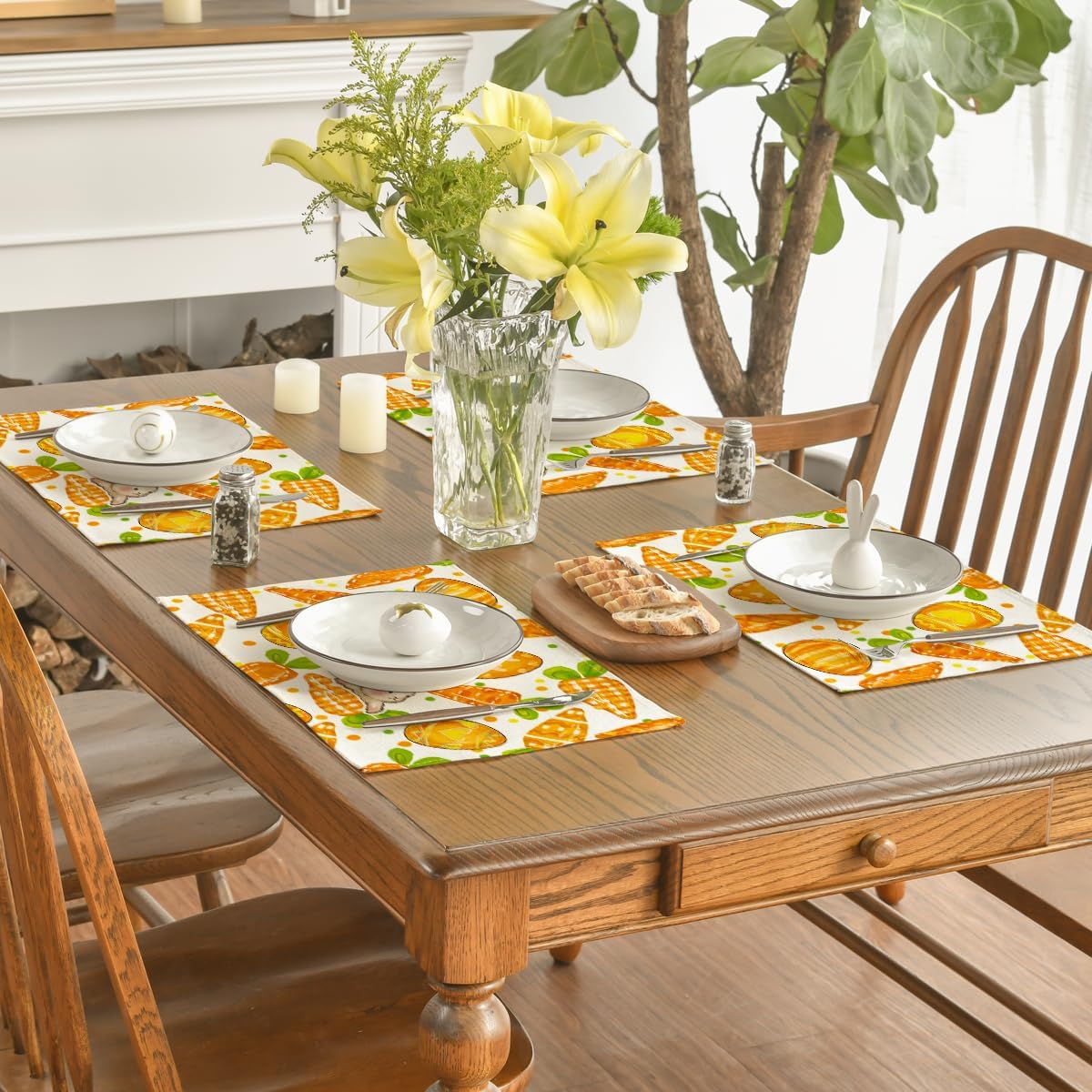 Artoid Mode Dots Bunny Carrots Eggs Easter Placemats Set of 4, 12x18 Inch Spring Table Mats for Outdoor Home Party Kitchen Dining Decor - Image 4