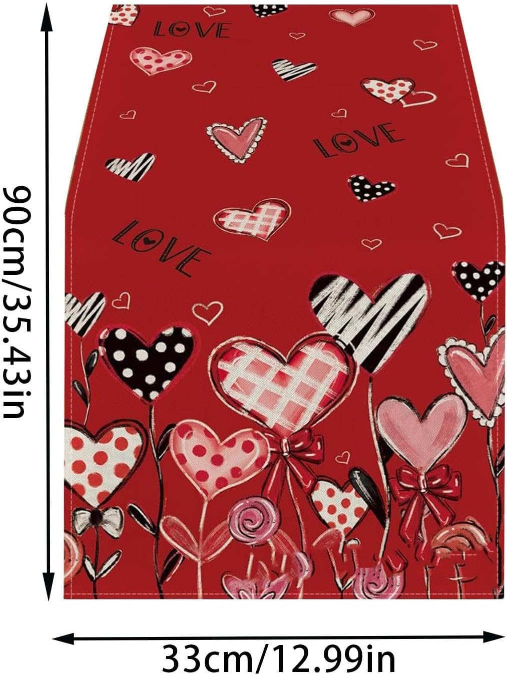 Valentines Day Table Decor Table Runner Romantic Love Heart Tablecloth - Polyester Rectangular Holiday Table Cover, 90x33cm/35x13inch Table Decor Wedding Kitchen Dining Table - Image 6