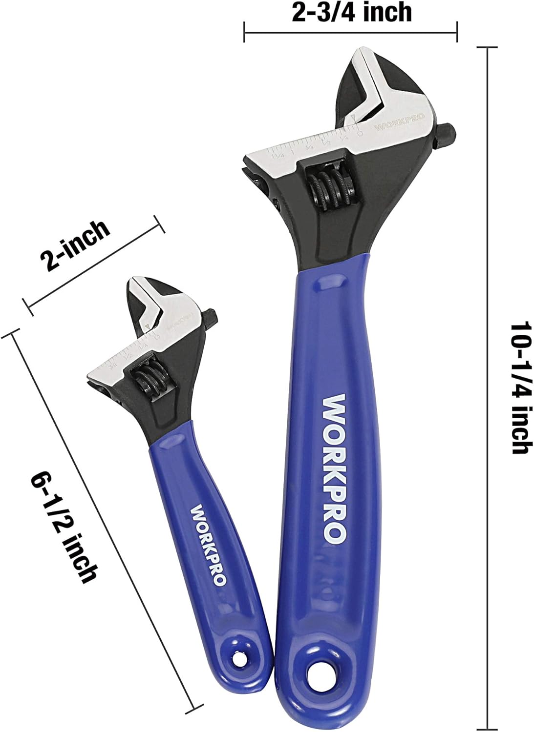 WORKPRO 2-piece Adjustable Wrench Set, 6-Inch & 10-Inch Wrenches, Wide Jaw Black Oxide Wrench, Metric & SAE Scales, Cr-V Steel, for Home, Garage, Workshop - Image 4