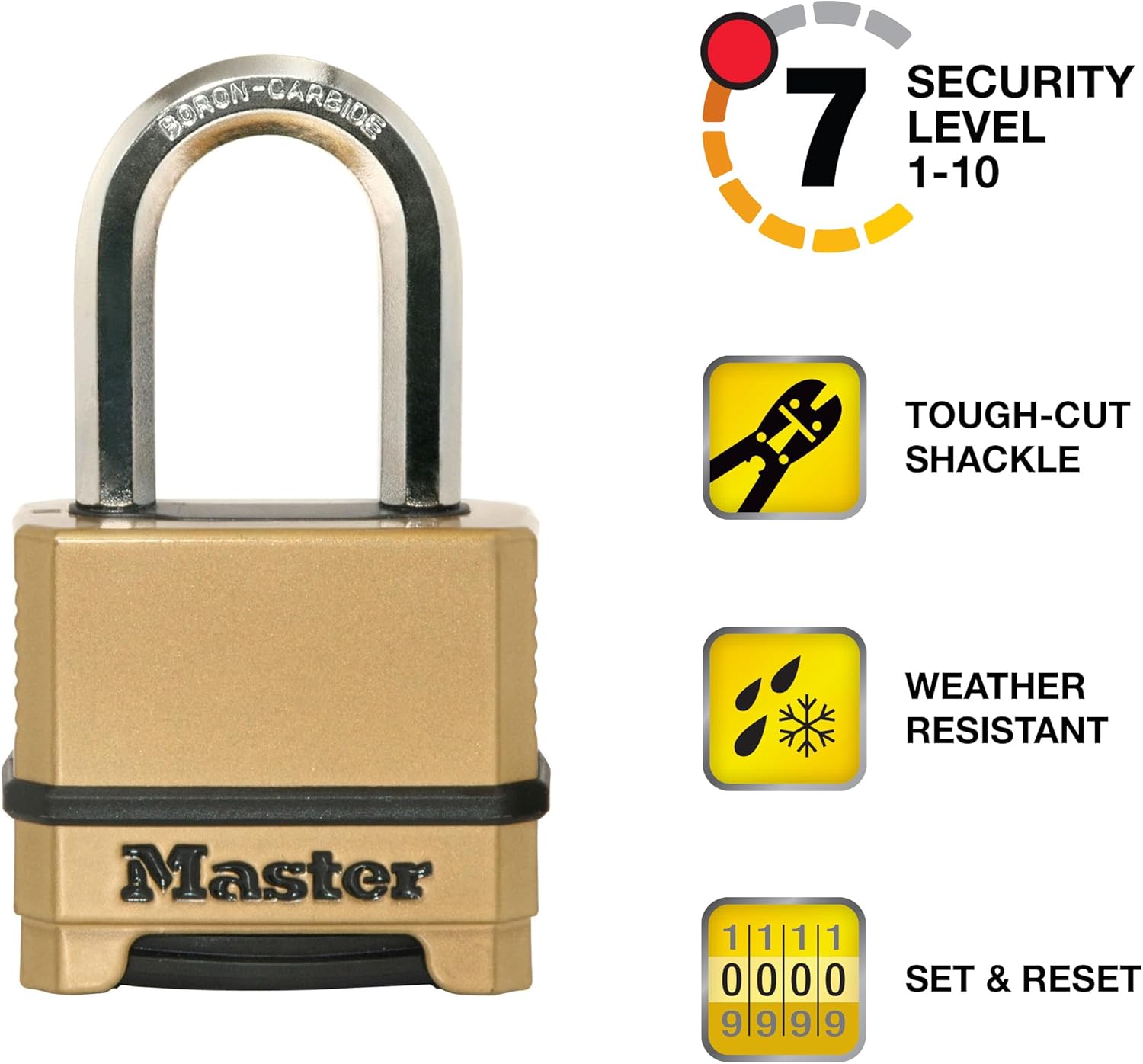 Master Lock Gold Outdoor Combination Lock, Heavy Duty Weather Resistant Padlock, Resettable Combination Lock for Outdoor Use 1.2 x 2 x 3.87 inches, 2 Pack, M175LFEC2 ? ? ? ? ? - Image 3