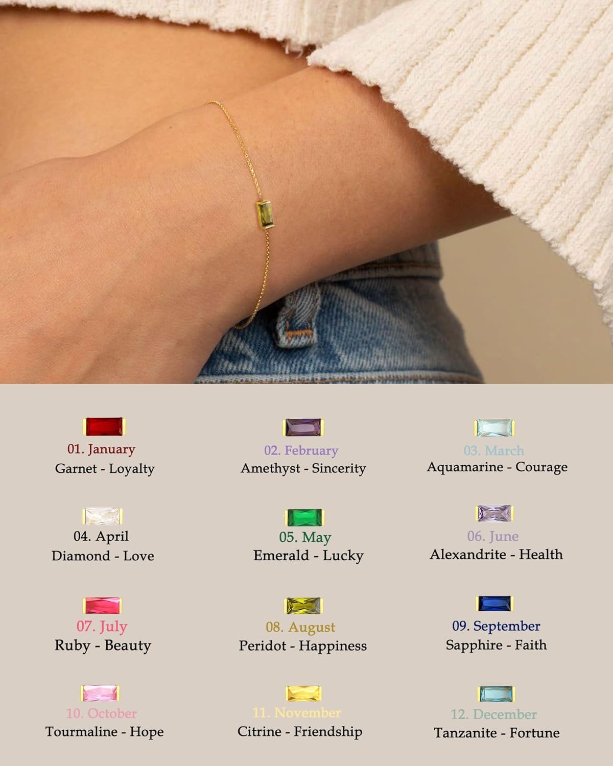 FUNEIA Birthstone Gold Bracelets for Women Non Tarnish Trendy Dainty 14K Gold Plated Bracelet Stack Stackable Blue Green May Emerald Friendship Bracelets Jewelry Gifts for Mom Best Friend ? ? ? ? ? - Image 3