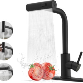 Black Kitchen Faucets with Pull Down Sprayer,Waterfall Kitchen Sink Faucet,Commercial Utility Stainless Steel Kitchen Faucets,Single Handle Kitchen Sink Faucet with Pull Down Sprayer for 3 Function ?   ?   ?  ?   ?