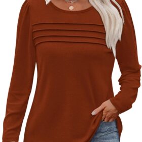 OFEEFAN Long Sleeve Shirts for Women Fall Fashion 2025 Dressy Casual Blouses Trendy Pleated Tunic Tops for Leggings  