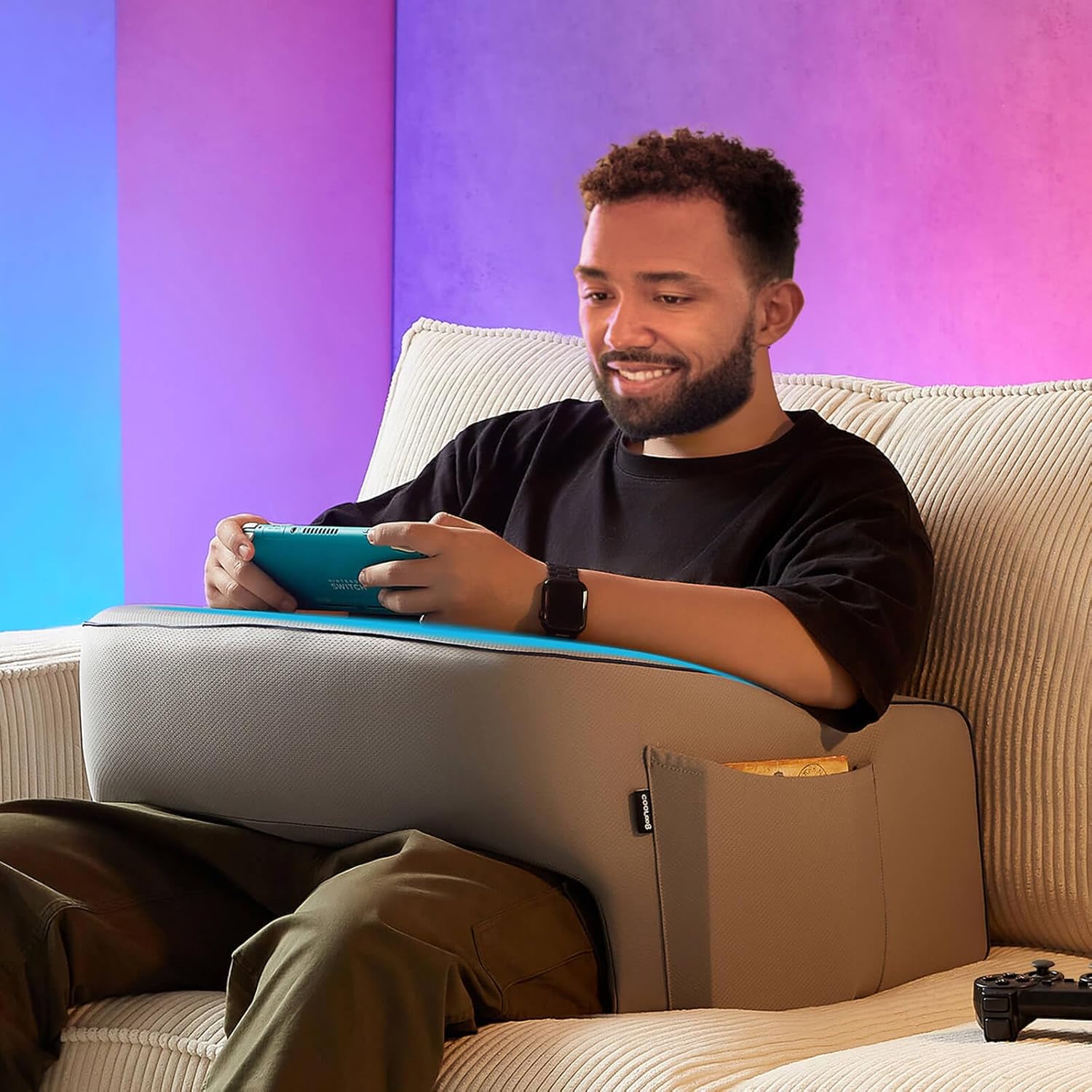 Reading Pillow for Gaming, Extra Large Arm Rest Pillow for Adult, Memory Foam Bed Rest Pillow for Reading, Working, Playing Steam Deck Switch or Sitting in Bed Floor Sofa(Grey) ? ? ? ? ?